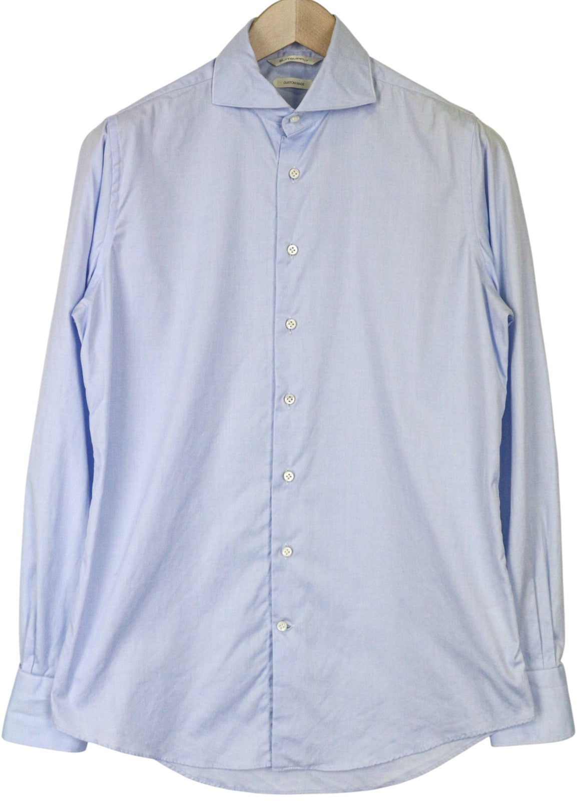 SUITSUPPLY Men Shirt 39/15 1/2 Extra Slim Blue Pure Cotton Cutaway Long Sleeve