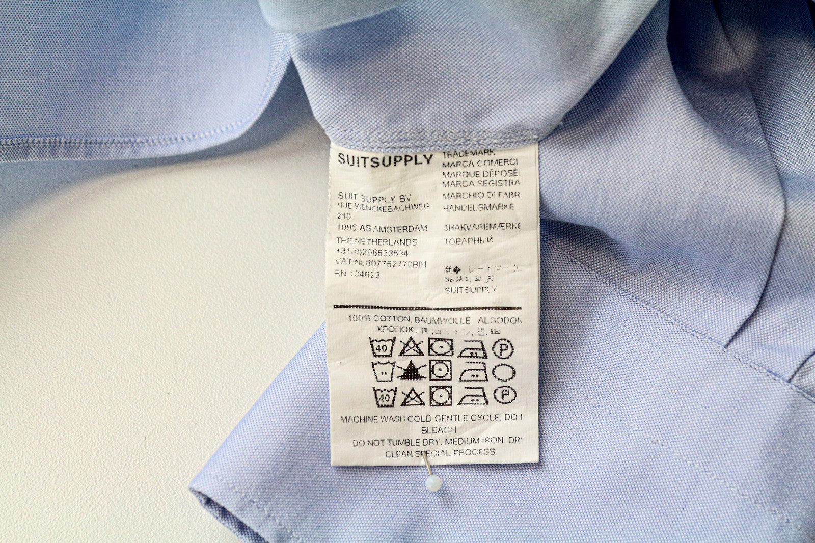 SUITSUPPLY Men Shirt 39/15 1/2 Extra Slim Blue Pure Cotton Cutaway Long Sleeve
