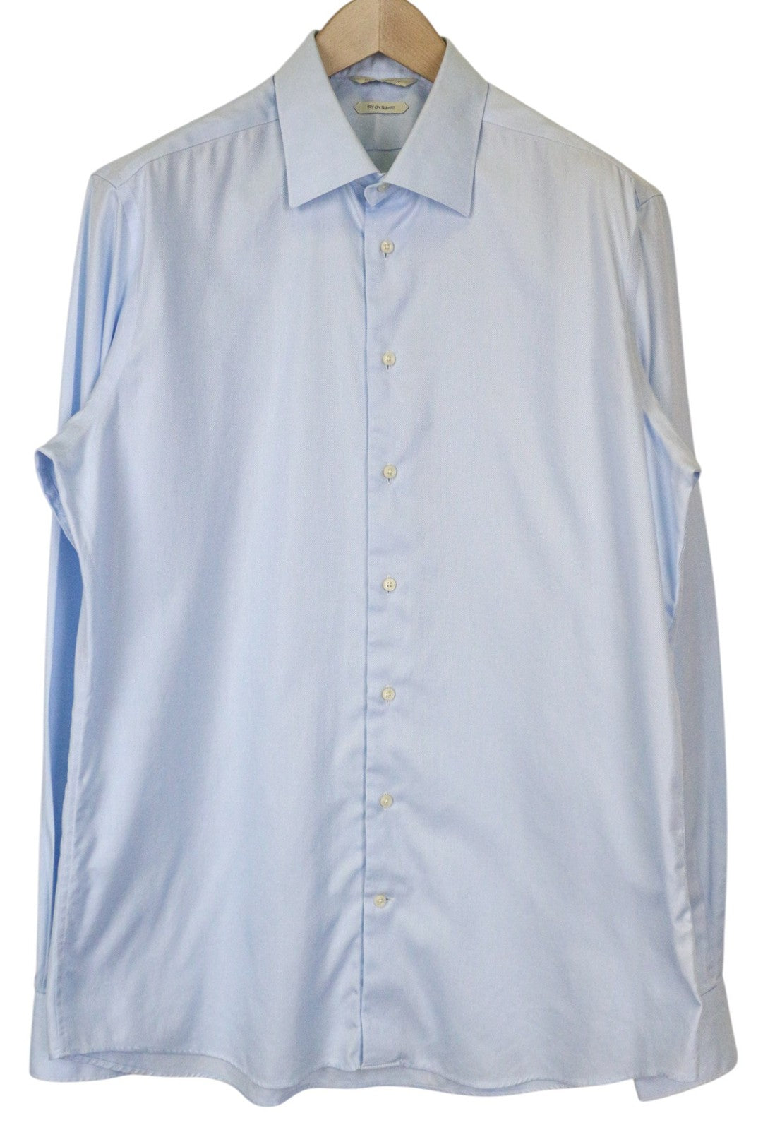 SUITSUPPLY Men Shirt 44-7/17 1/2L Slim Blue Pure Cotton Long Sleeve Classic