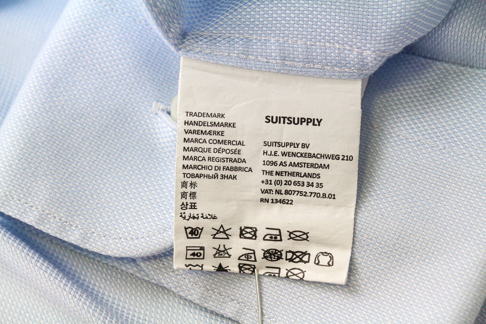 SUITSUPPLY Men Shirt 44-7/17 1/2L Slim Blue Pure Cotton Long Sleeve Classic