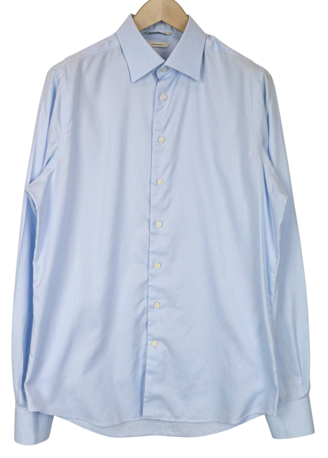 SUITSUPPLY Men Shirt 42L/16 1/2L Slim Blue Pure Cotton Button-Up Formal Twill