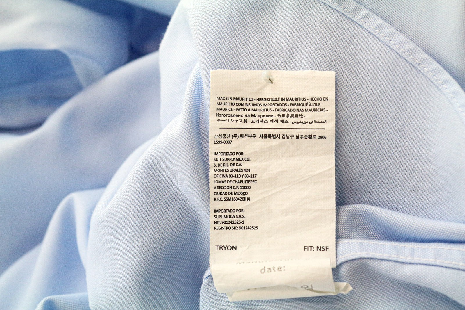 SUITSUPPLY Men Shirt 42L/16 1/2L Slim Blue Pure Cotton Button-Up Formal Twill
