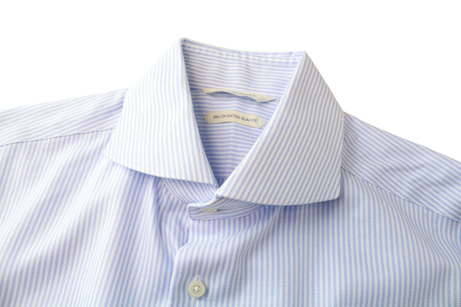 SUITSUPPLY Men Shirt 39L/15 1/2L Extra Slim Blue Cotton Striped Pattern Twill