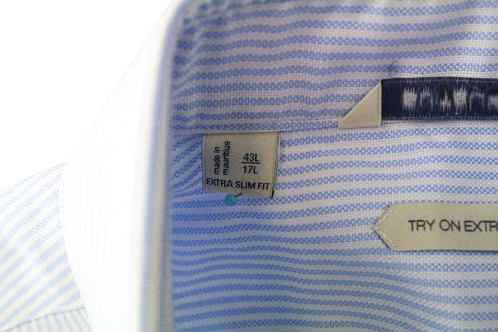 SUITSUPPLY Men Shirt 43L/17L Extra Slim Blue Pure Cotton Striped Formal