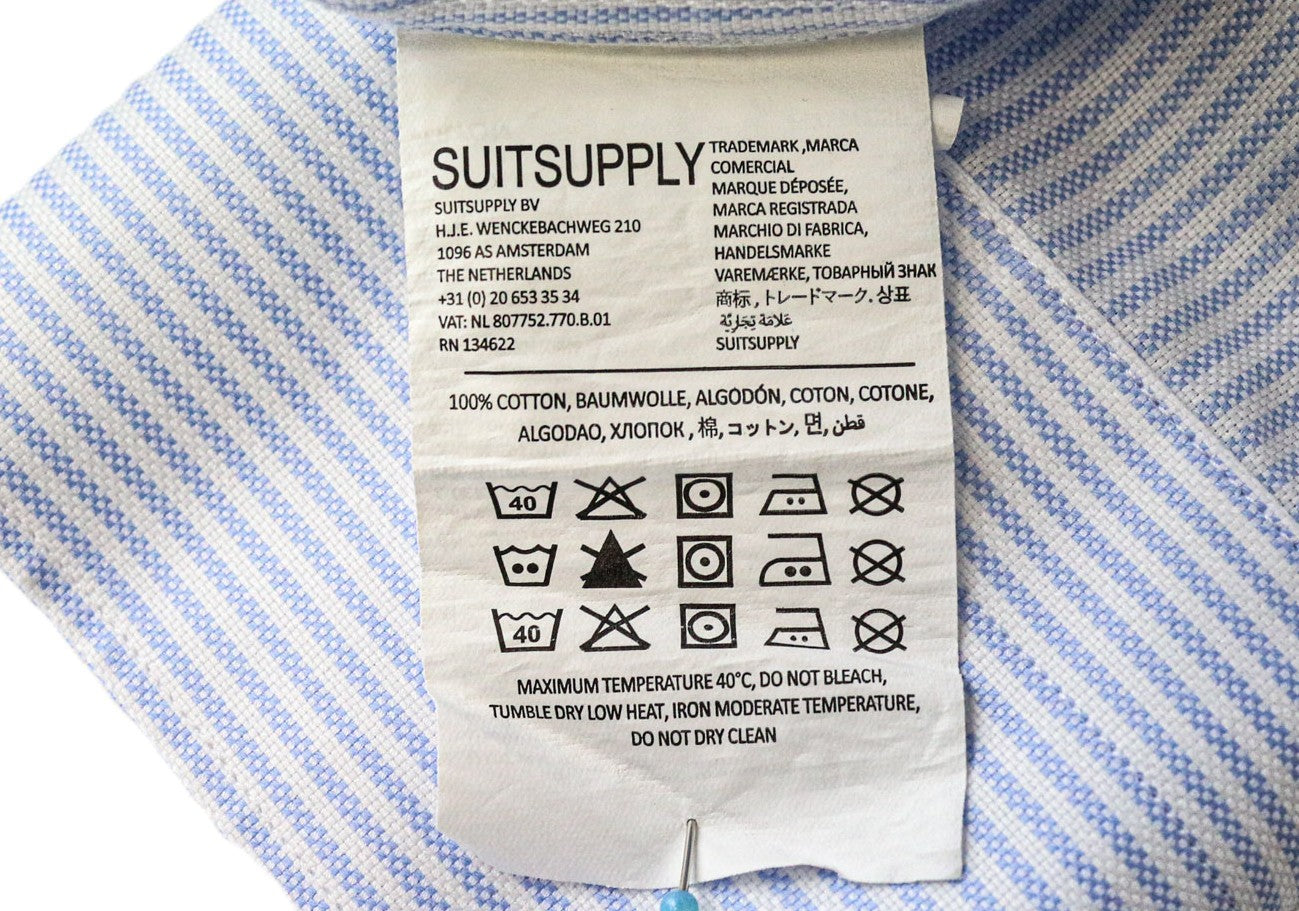 SUITSUPPLY Men Shirt 43L/17L Extra Slim Blue Pure Cotton Striped Formal