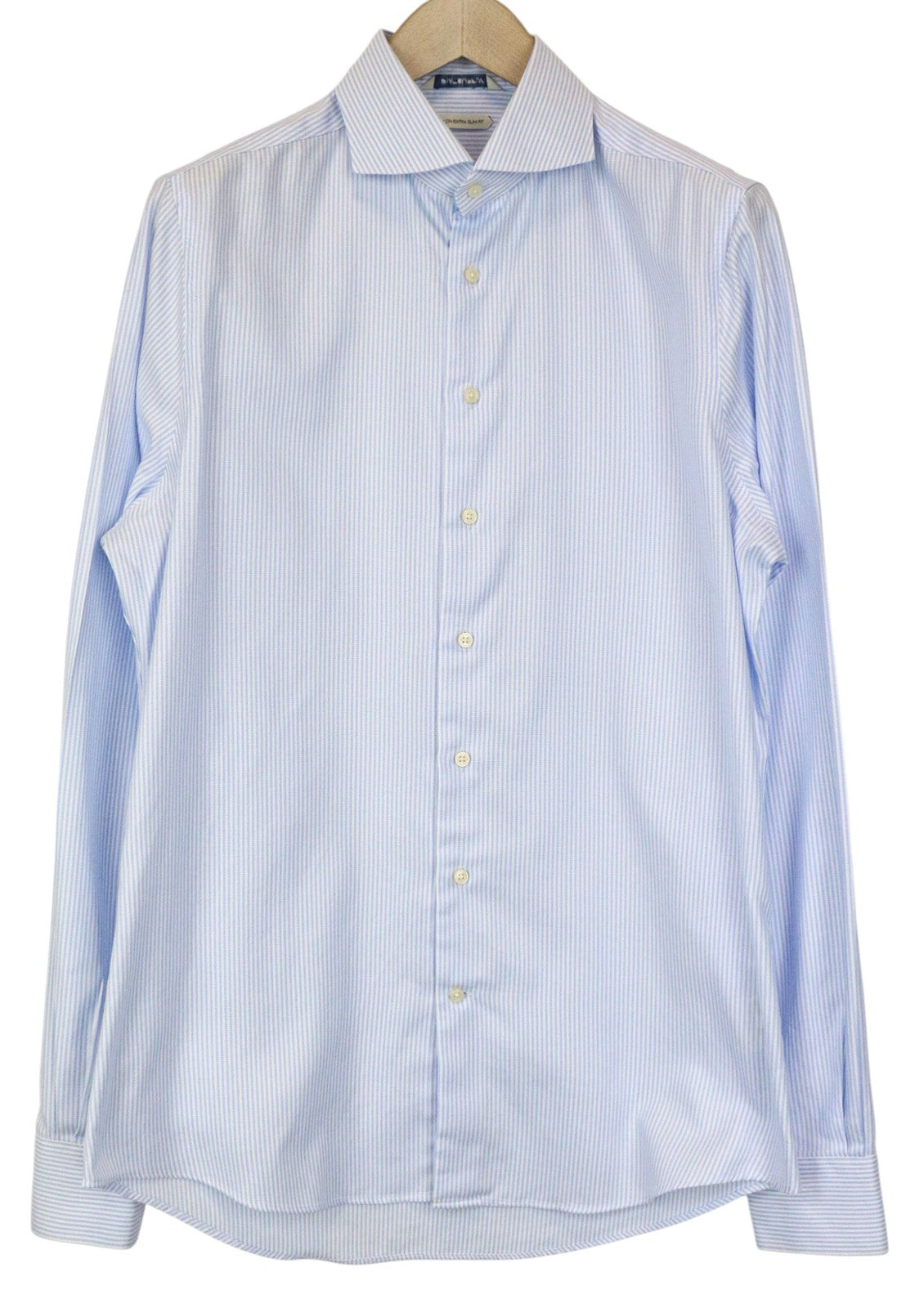 SUITSUPPLY Men Shirt 41L/16L Extra Slim Blue Pure Cotton Striped Twill