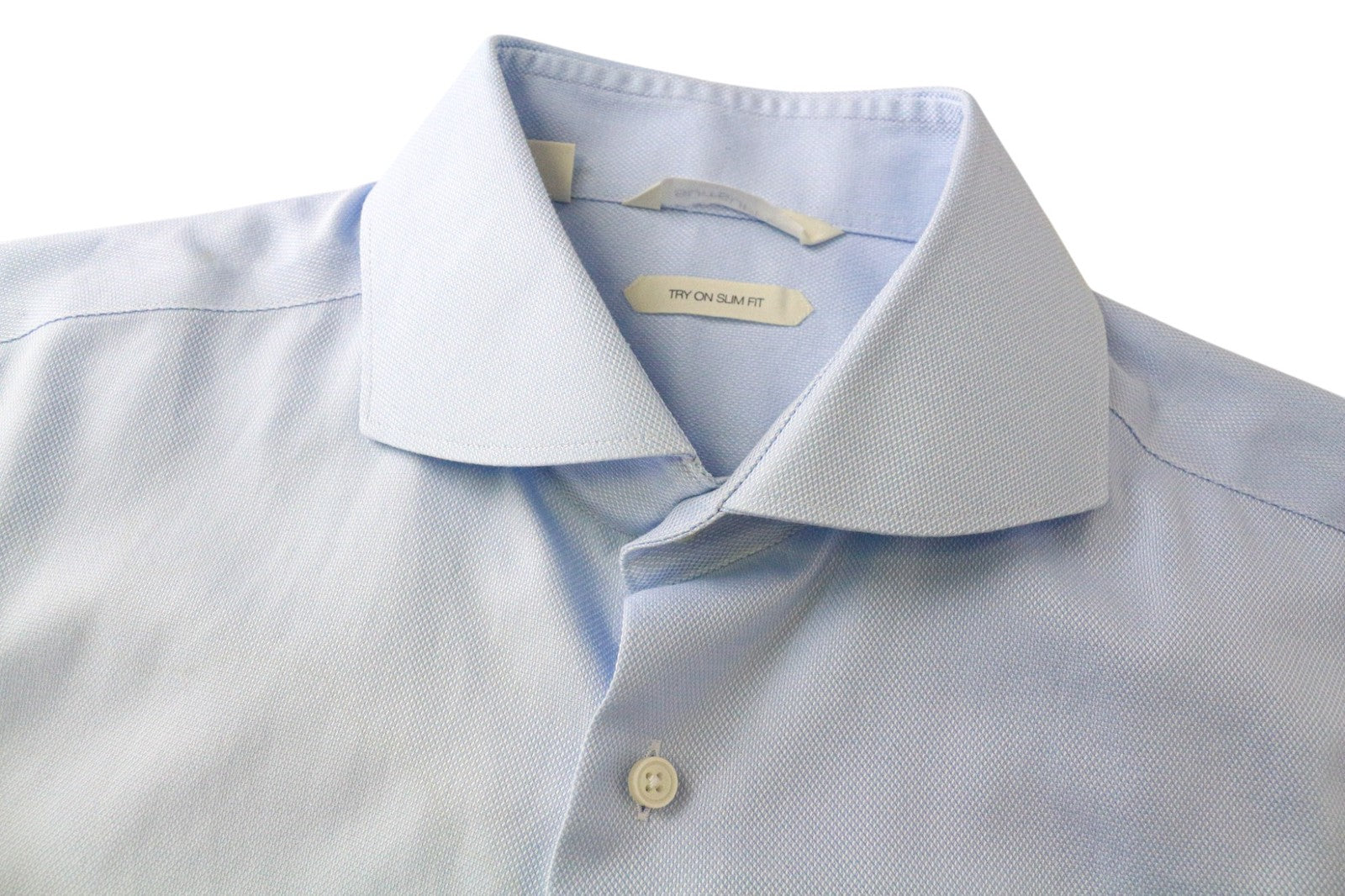 SUITSUPPLY Men Shirt 40L/15 3/4L Slim Blue Pure Cotton Plain Long Sleeved