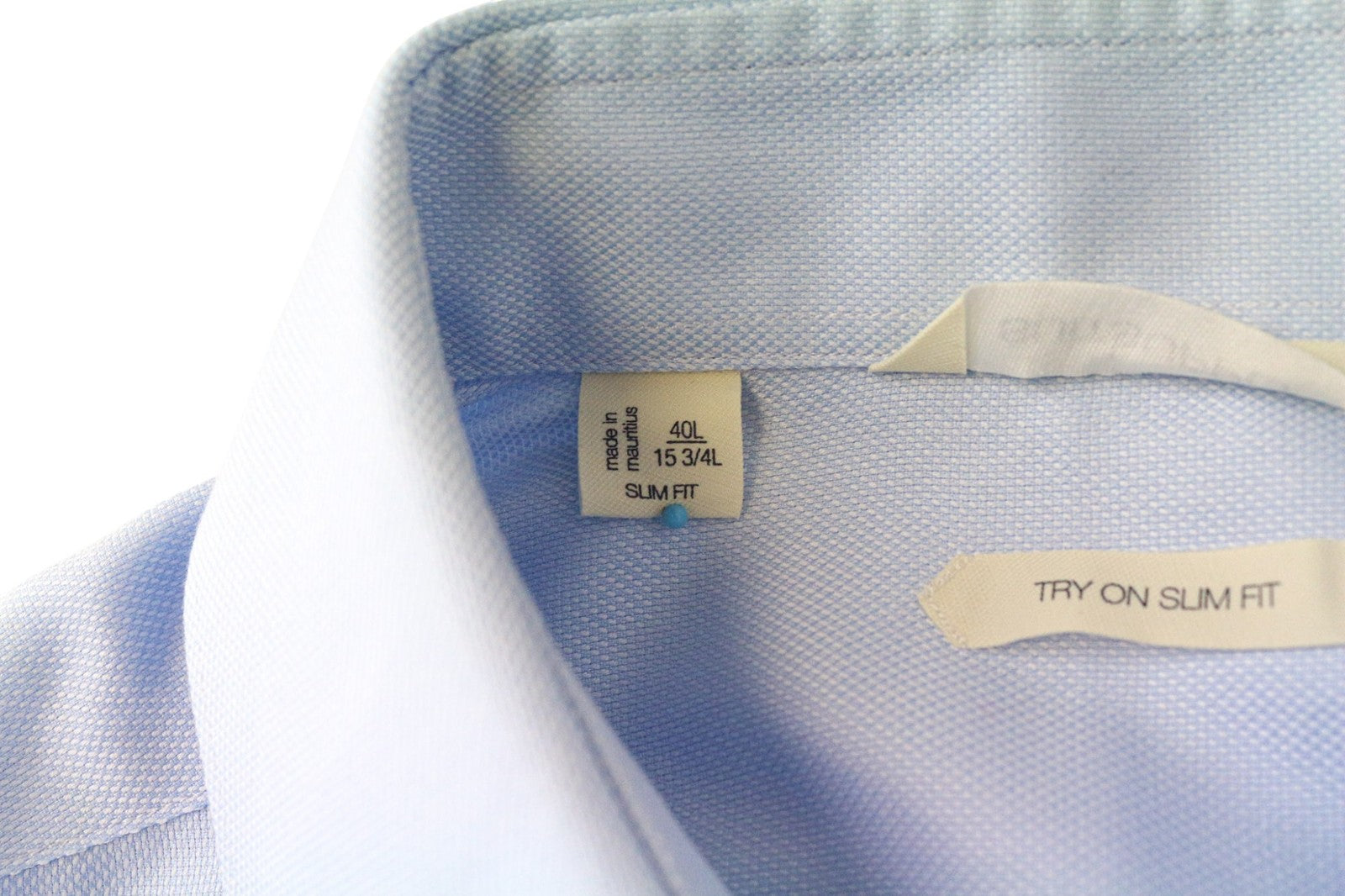 SUITSUPPLY Men Shirt 40L/15 3/4L Slim Blue Pure Cotton Plain Long Sleeved