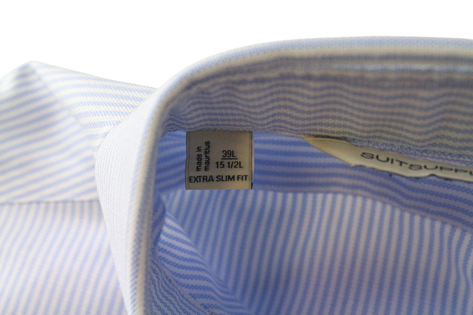 SUITSUPPLY Men Shirt 39L/15 1/2L Extra Slim Fit Blue Pure Cotton Striped