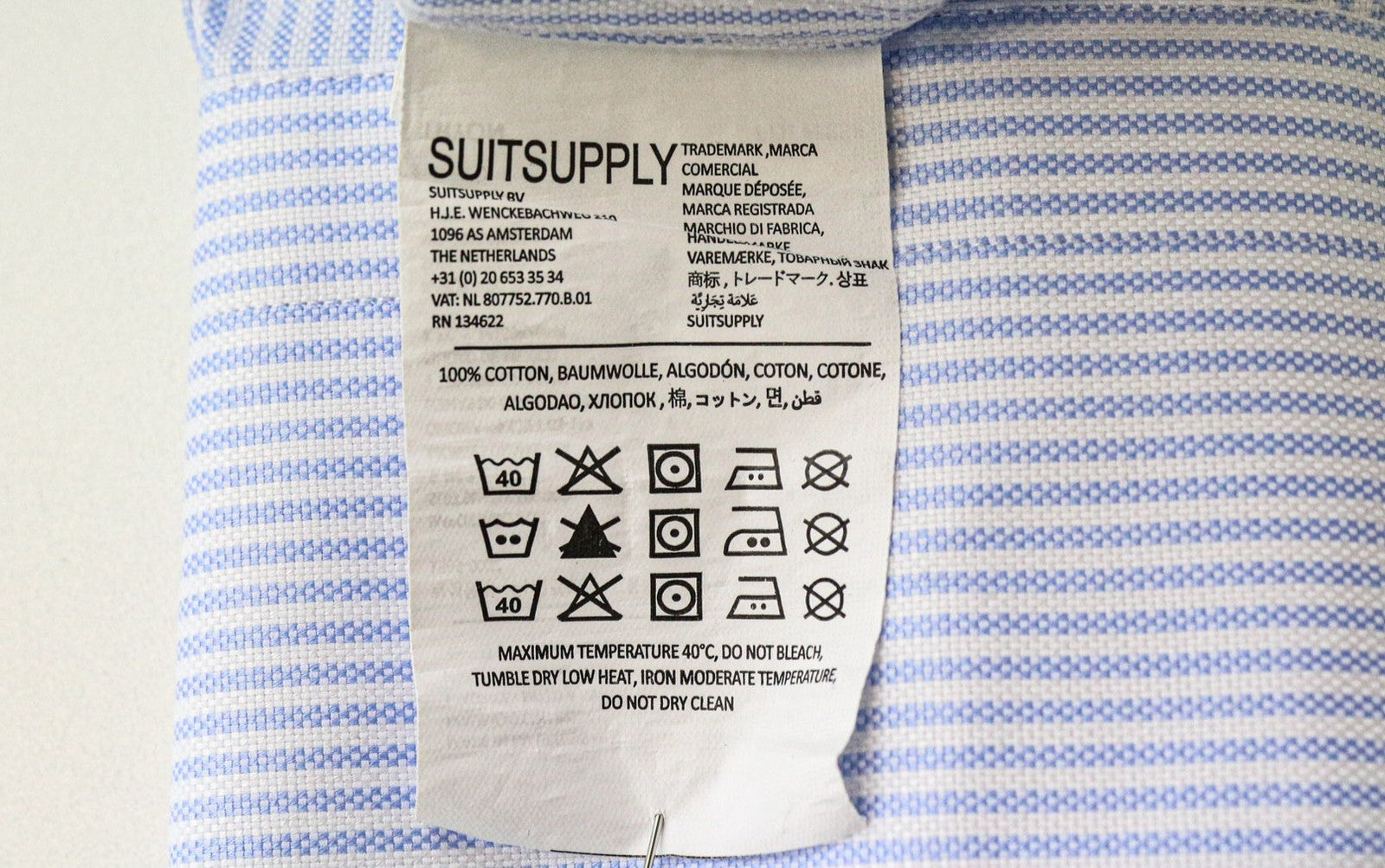SUITSUPPLY Men Shirt 39L/15 1/2L Extra Slim Fit Blue Pure Cotton Striped