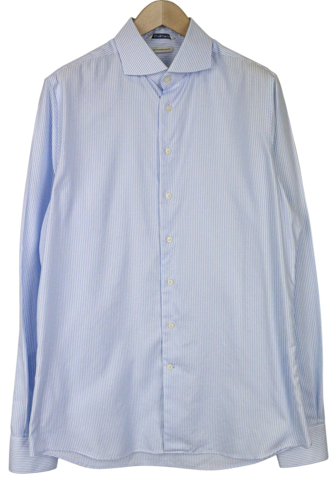 SUITSUPPLY Men Shirt 43L/17L Extra Slim Blue Pure Cotton Stripe Pattern