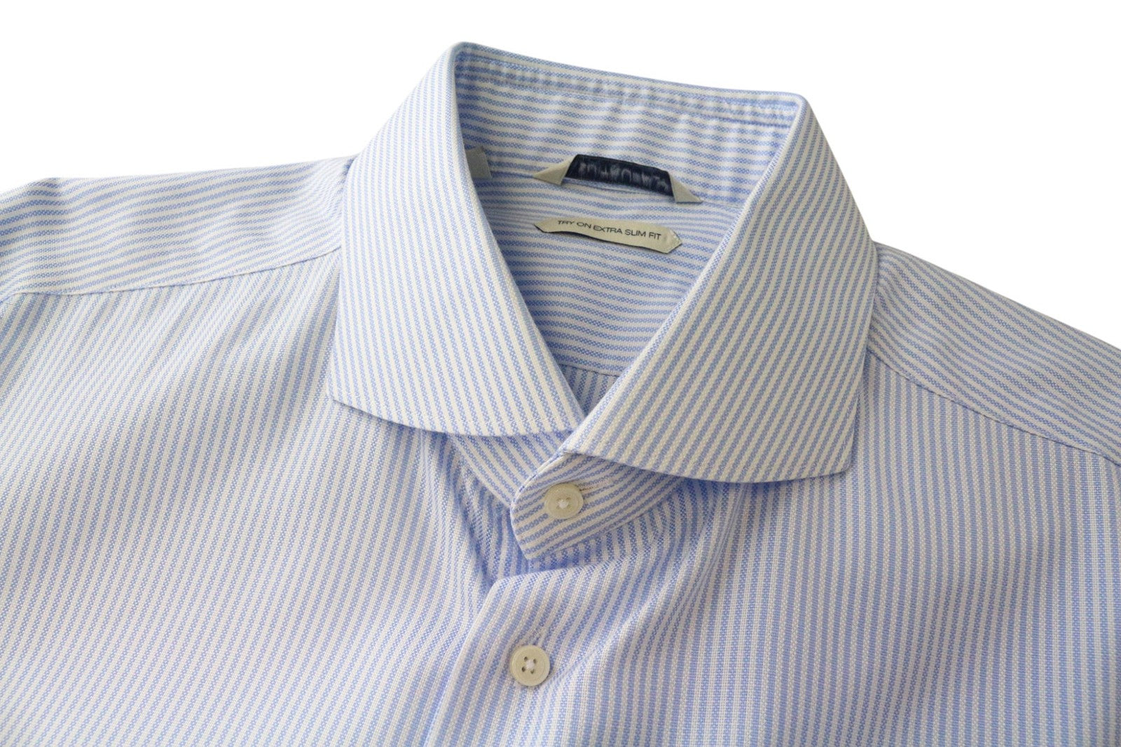 SUITSUPPLY Men Shirt 43L/17L Extra Slim Blue Pure Cotton Stripe Pattern