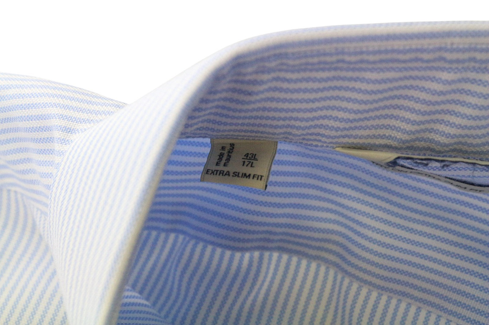 SUITSUPPLY Men Shirt 43L/17L Extra Slim Blue Pure Cotton Stripe Pattern