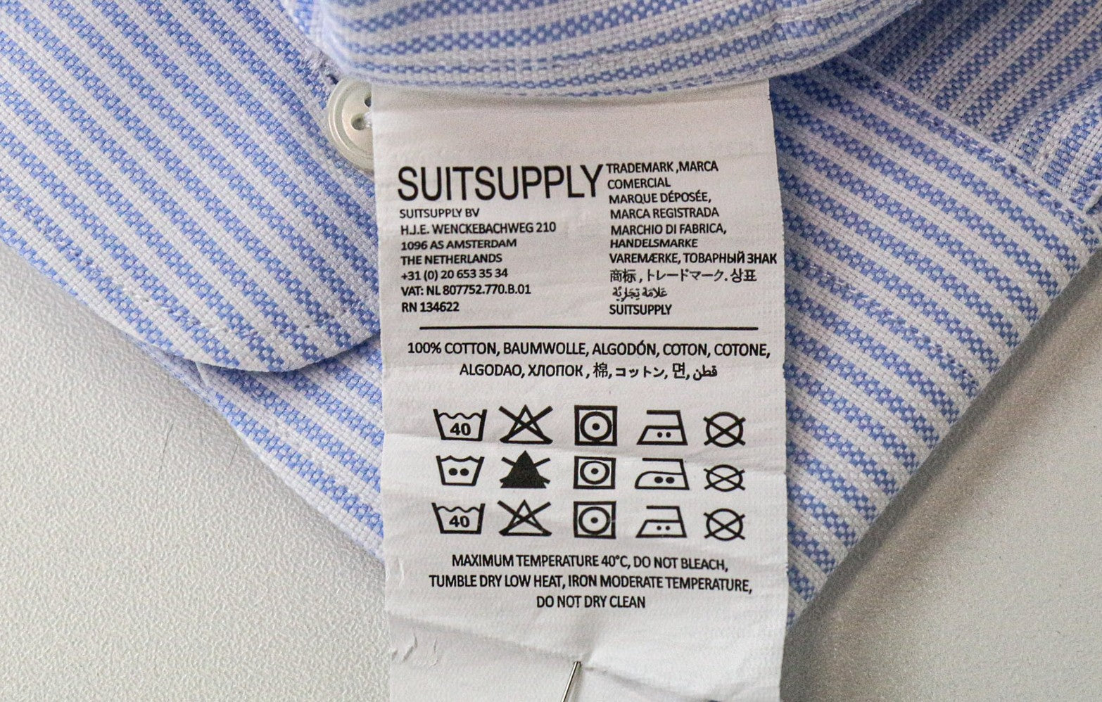 SUITSUPPLY Men Shirt 41L/16L Extra Slim Blue Pure Cotton Stripe Pattern Twill