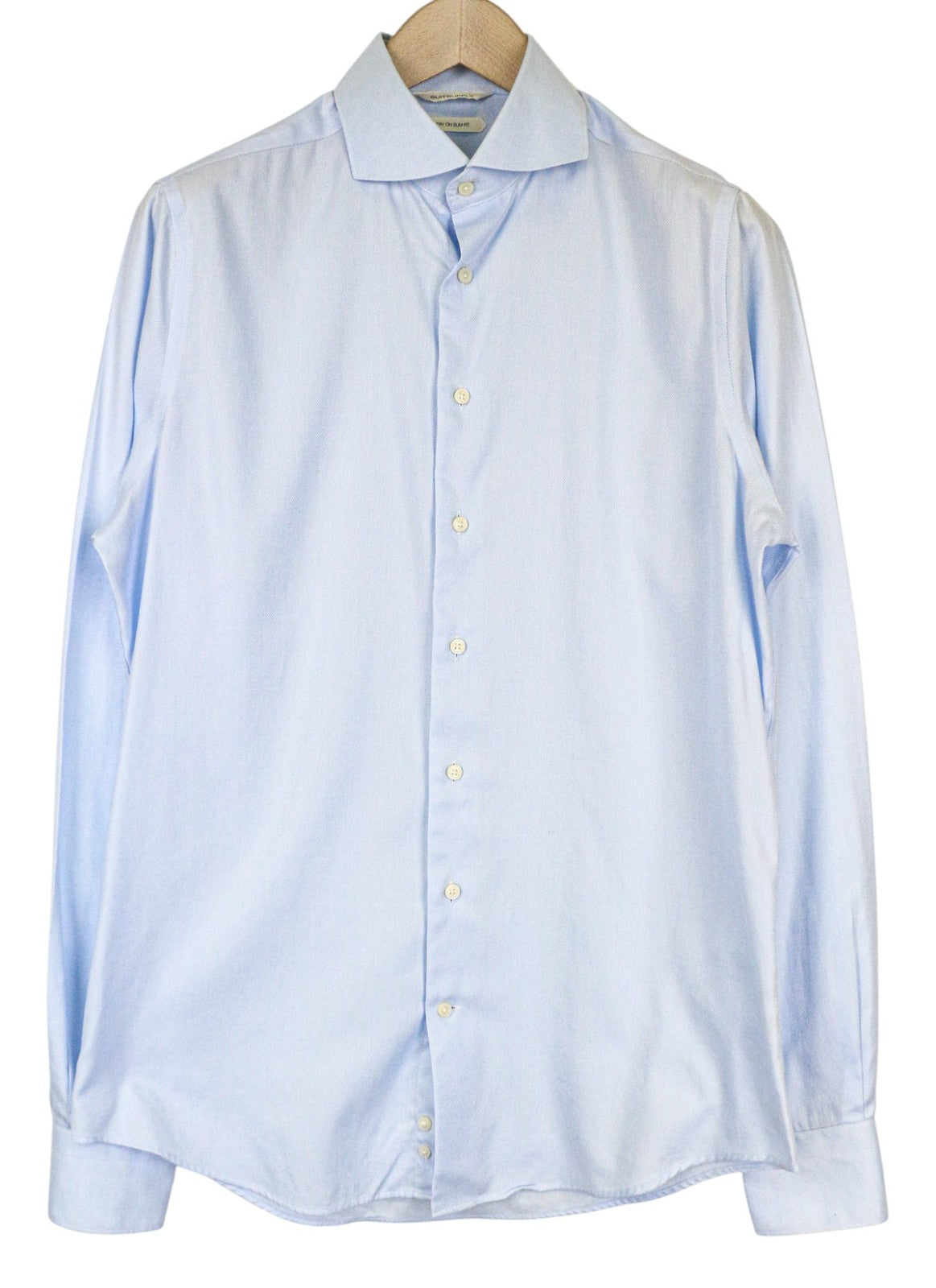 SUITSUPPLY Men Shirt 40L/15 3/4L Slim Fit Blue Pure Cotton Cutaway Twill