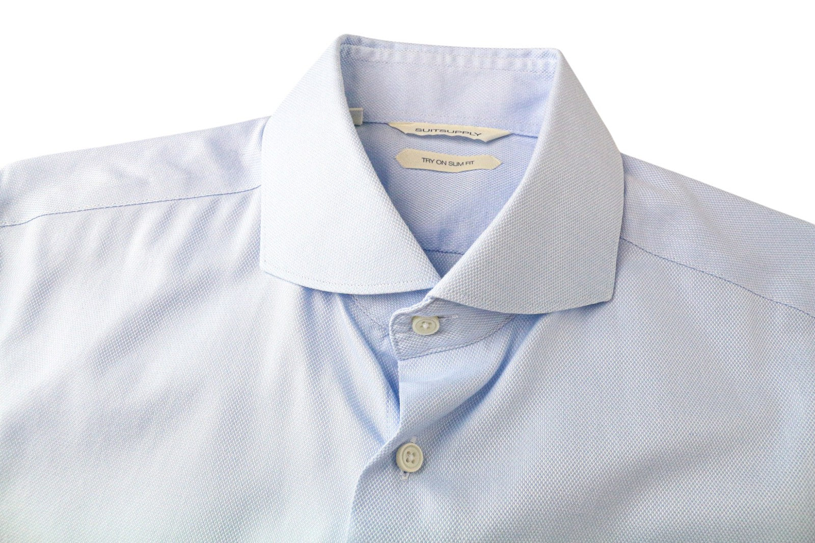SUITSUPPLY Men Shirt 40L/15 3/4L Slim Fit Blue Pure Cotton Cutaway Twill