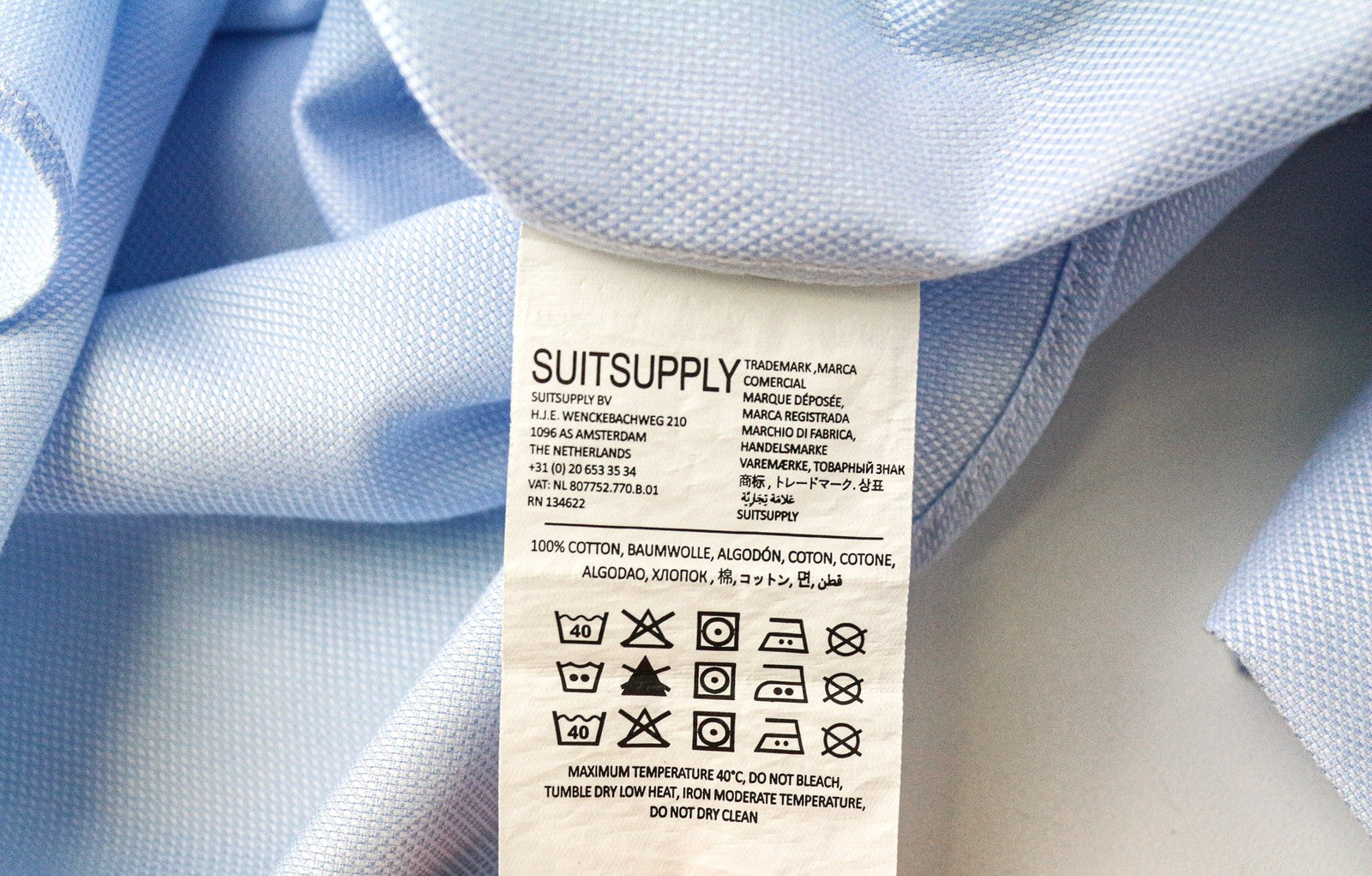 SUITSUPPLY Men Shirt 40L/15 3/4L Slim Fit Blue Pure Cotton Cutaway Twill