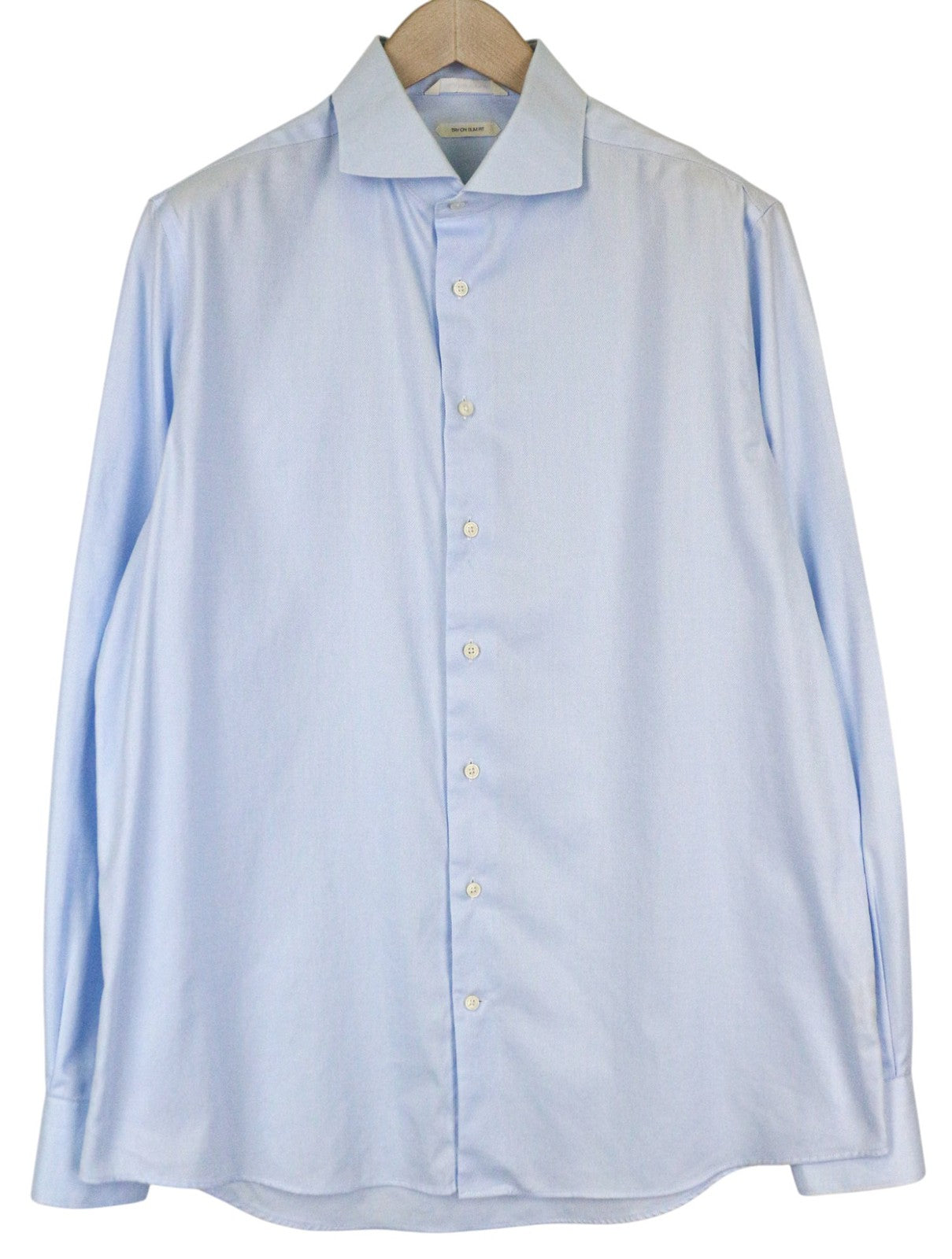SUITSUPPLY Men Shirt 43/17 Slim Blue Pure Cotton Button-Up Cutaway Twill