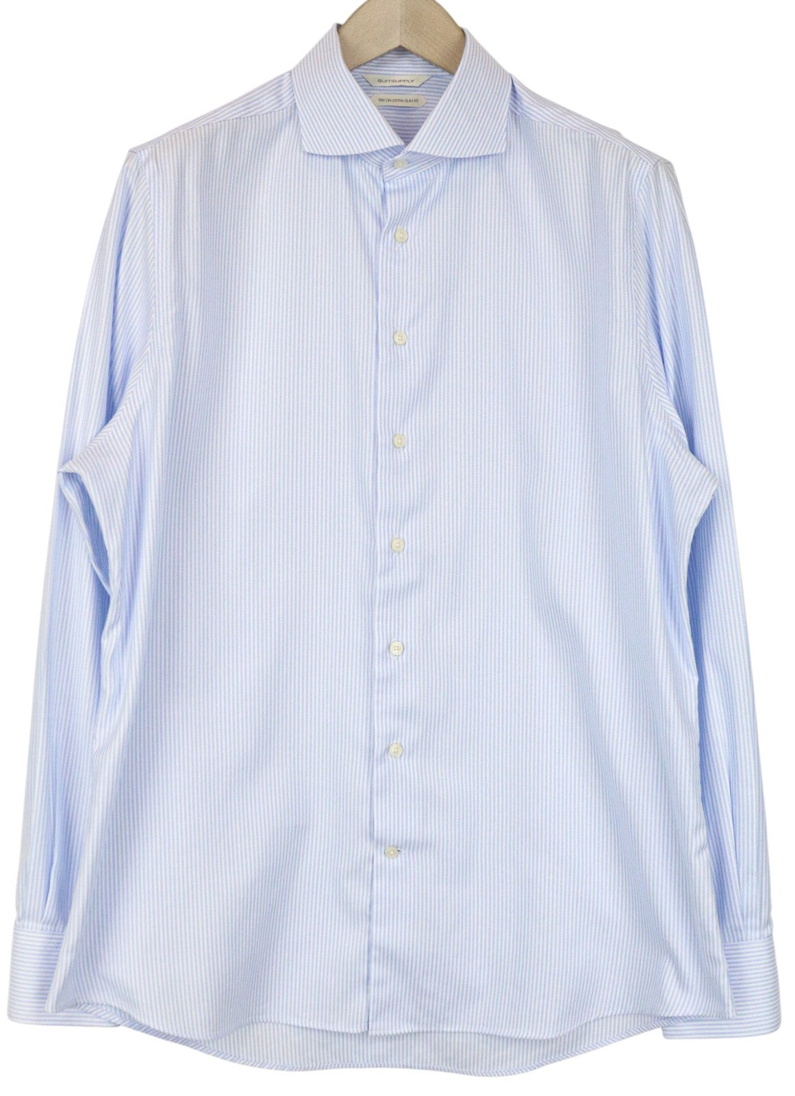 SUITSUPPLY Men Shirt 43/17 Extra Slim Blue Pure Cotton Striped Pattern Twill