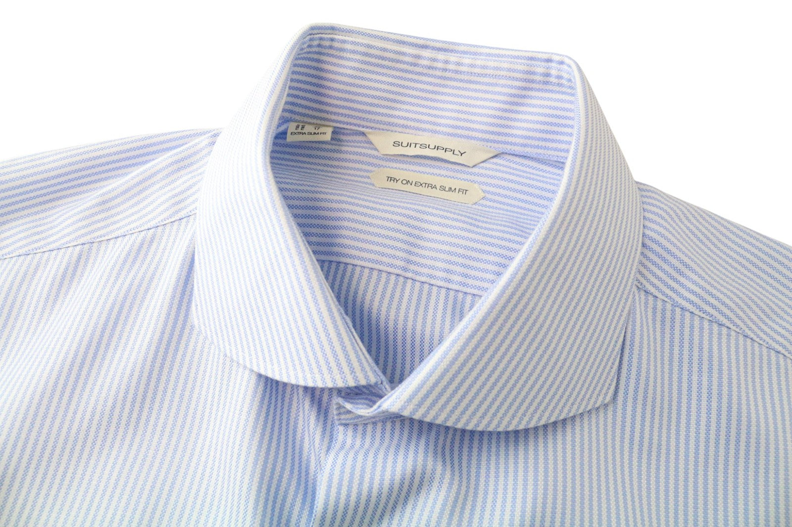 SUITSUPPLY Men Shirt 43/17 Extra Slim Blue Pure Cotton Striped Pattern Twill