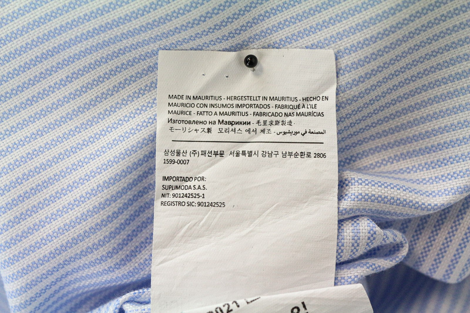 SUITSUPPLY Men Shirt 43/17 Extra Slim Blue Pure Cotton Striped Pattern Twill