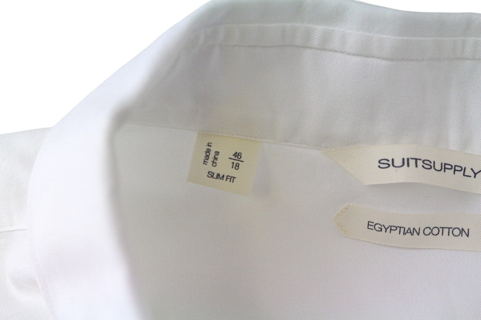 SUITSUPPLY Men Shirt 46/18 Slim White Pure Cotton Cutaway Twill Long Sleeve