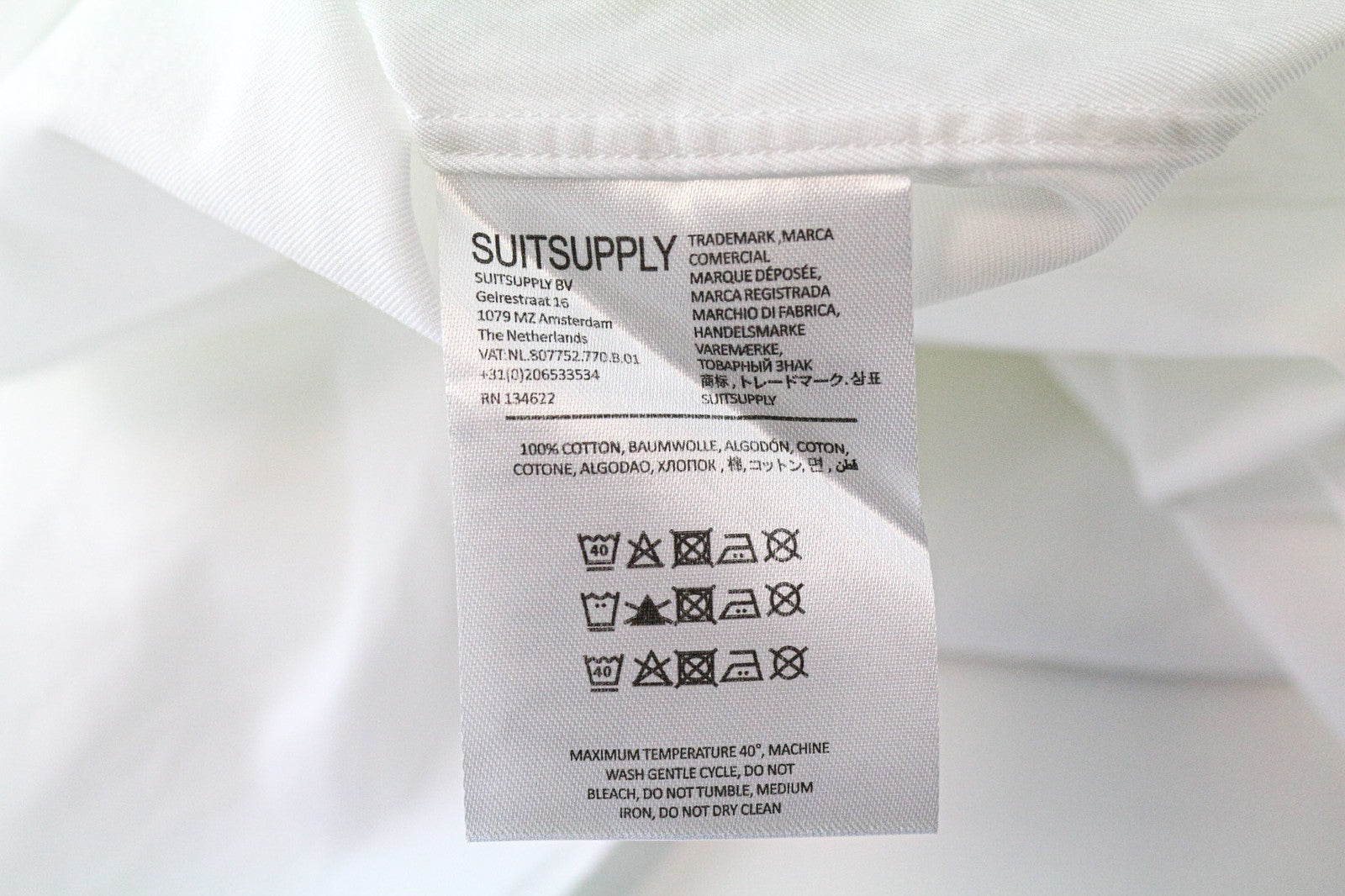 SUITSUPPLY Men Shirt 46/18 Slim White Pure Cotton Cutaway Twill Long Sleeve