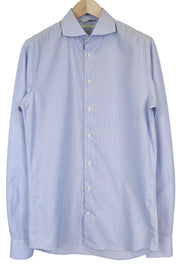 SUITSUPPLY Men Shirt 40-7/15 3/4L Extra Slim Blue Cotton Striped Long Sleeved