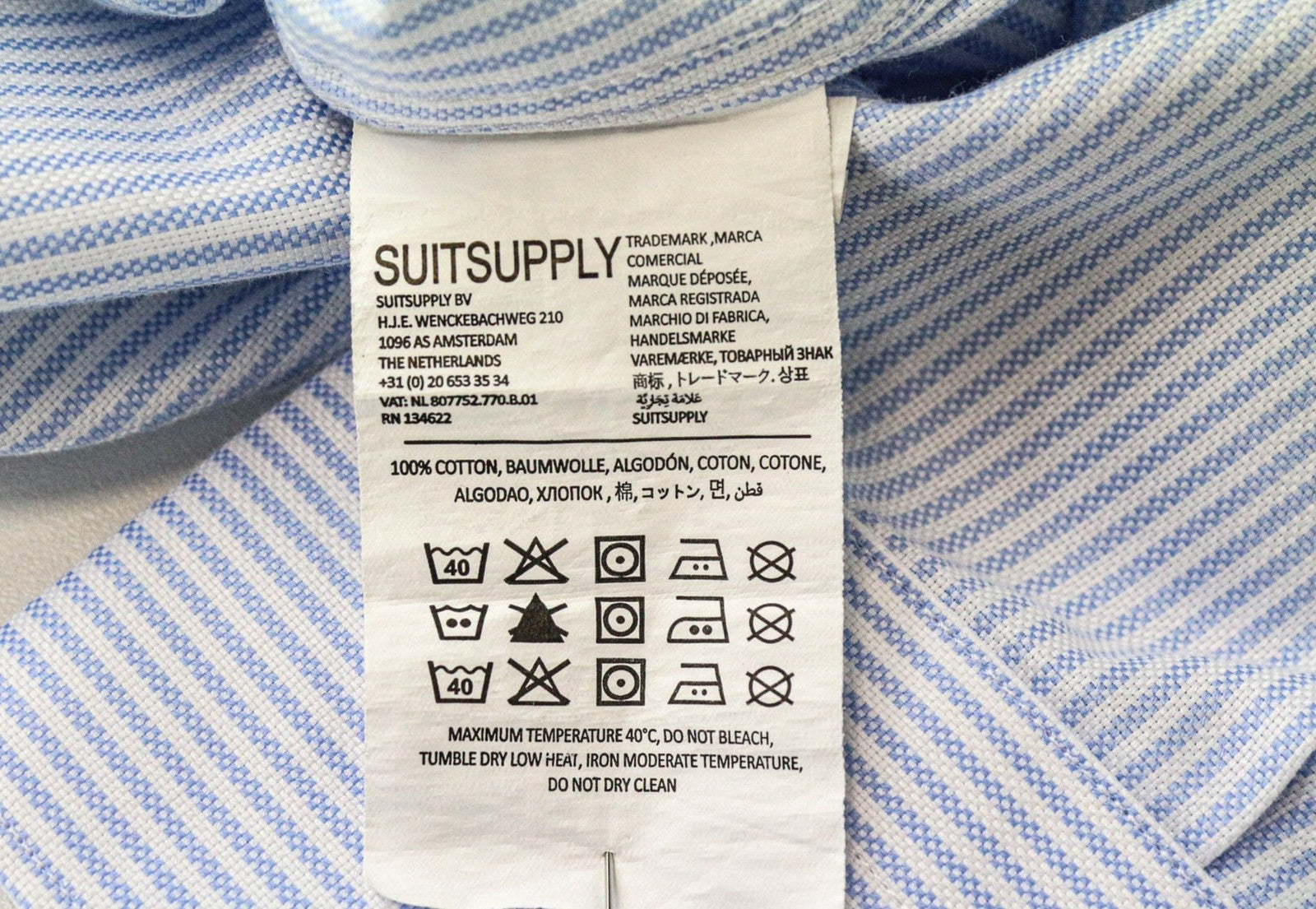 SUITSUPPLY Men Shirt 35/13 1/2 Extra Slim Blue Cotton Cutaway Striped Patterns