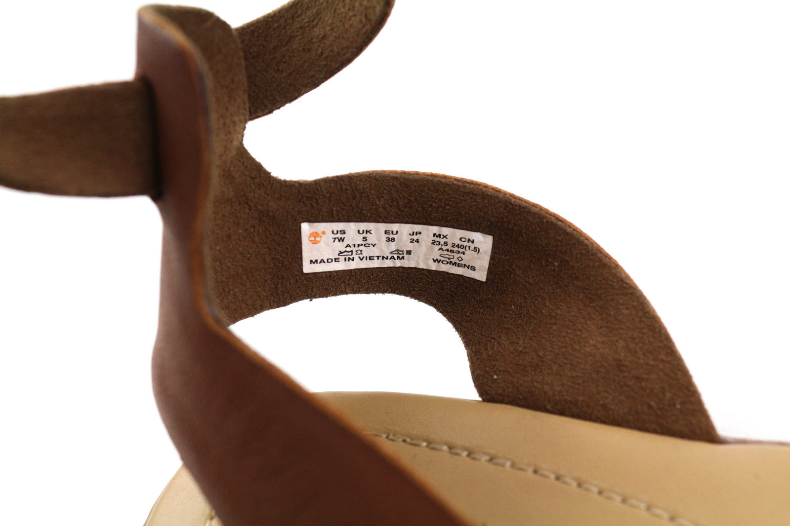 TIMBERLAND A1PCY Women Sandals EU37.5 EU38 Brown Leather Open Toe Buckle Flat