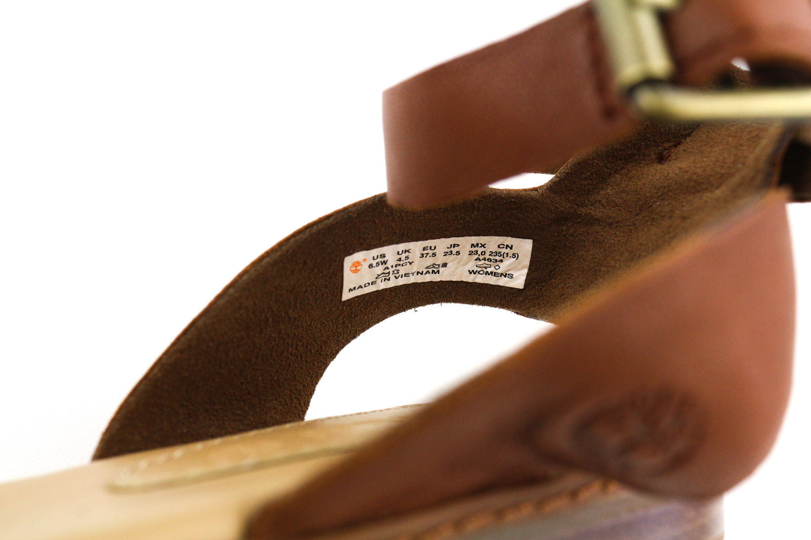 TIMBERLAND A1PCY Women Sandals EU37.5 EU38 Brown Leather Open Toe Buckle Flat