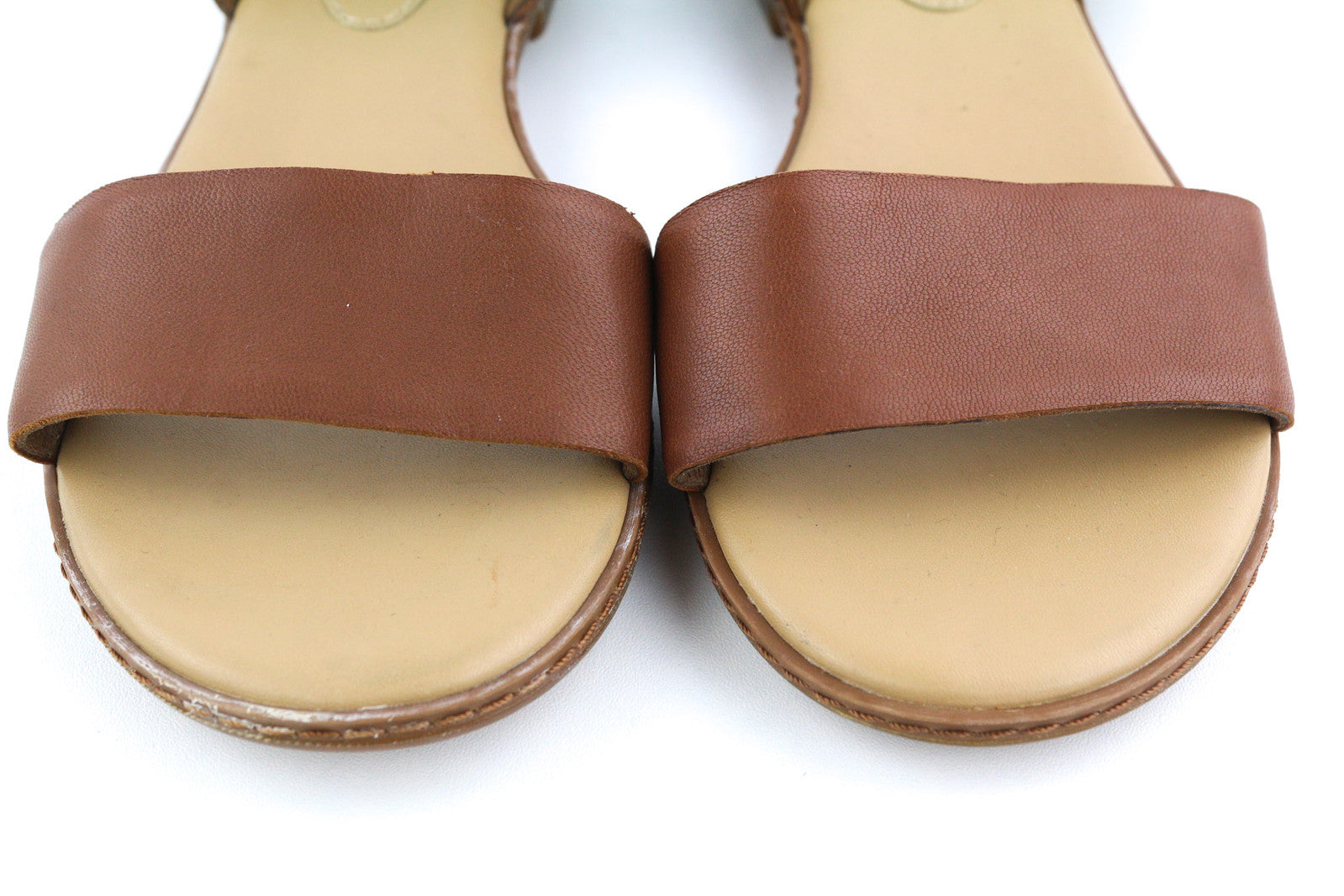 TIMBERLAND A1PCY Women Sandals EU37.5 EU38 Brown Leather Open Toe Buckle Flat