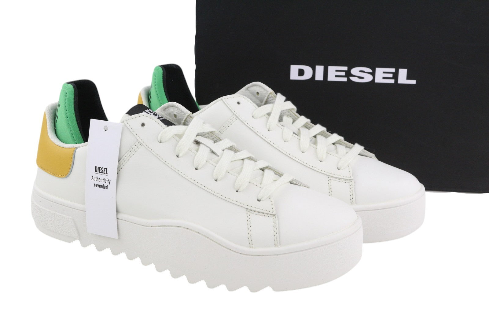 DIESEL S-Shika Low Lace Men Sneakers EU45 White Cow Leather Almond Toe RRP€150