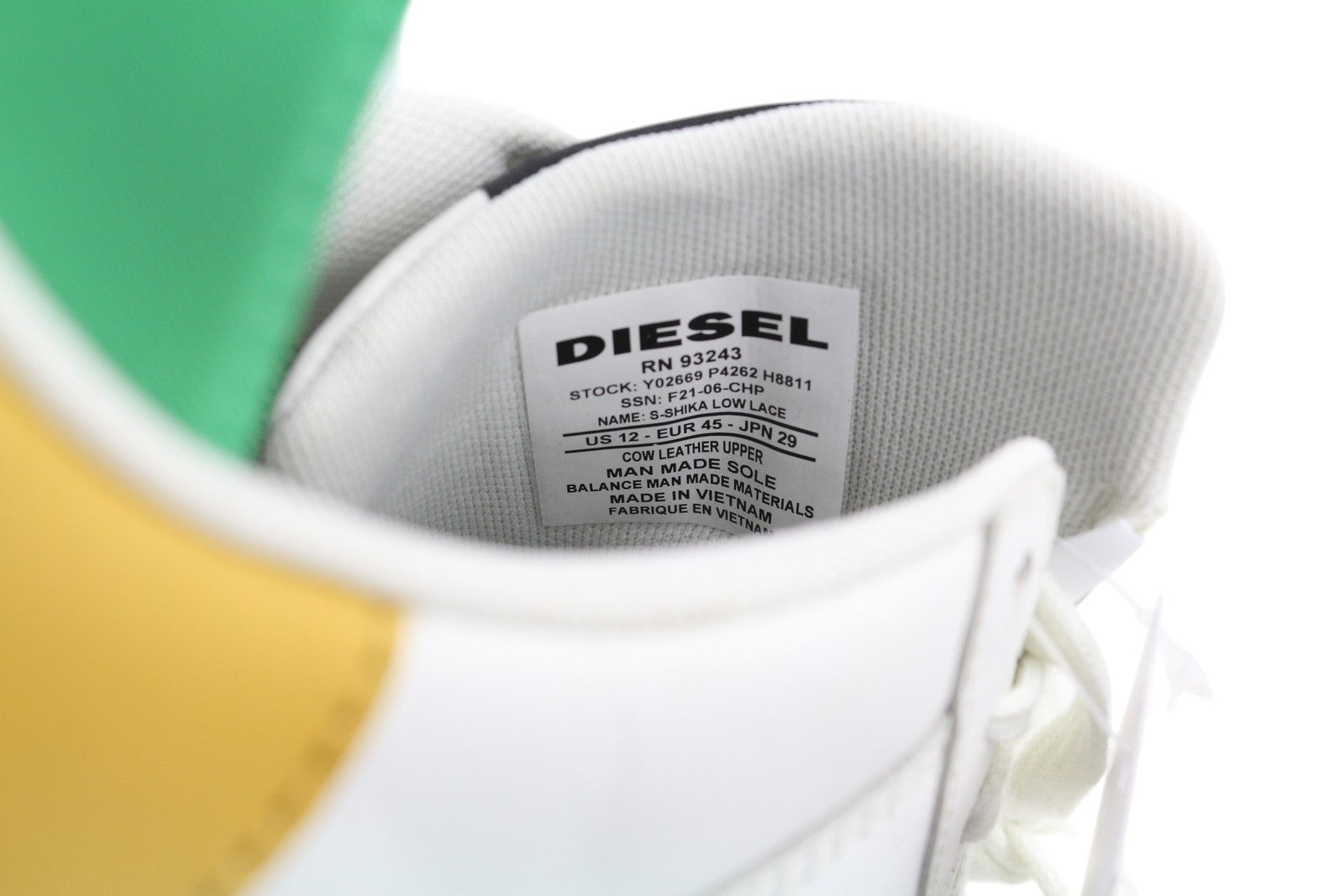 DIESEL S-Shika Low Lace Men Sneakers EU45 White Cow Leather Almond Toe RRP€150