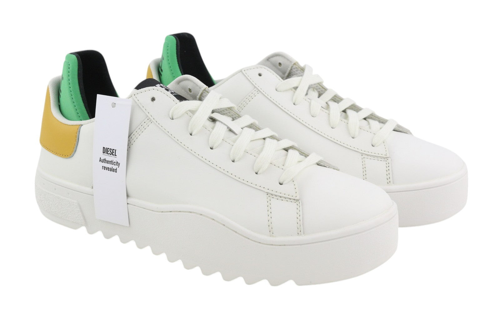 DIESEL S-Shika Low Lace Men Sneakers EU45 White Cow Leather Almond Toe RRP€150