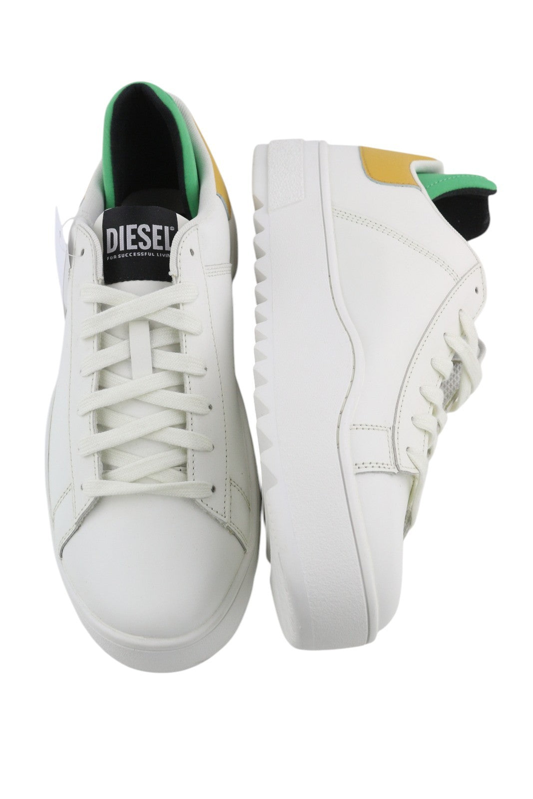 DIESEL S-Shika Low Lace Men Sneakers EU45 White Cow Leather Almond Toe RRP€150