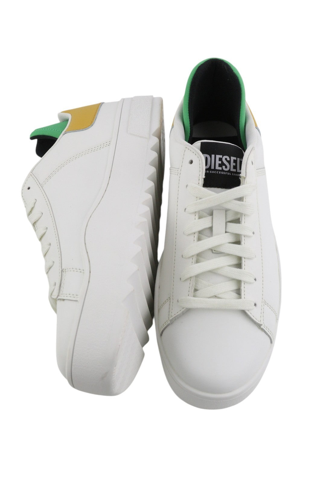 DIESEL S-Shika Low Lace Men Sneakers EU45 White Cow Leather Almond Toe RRP€150