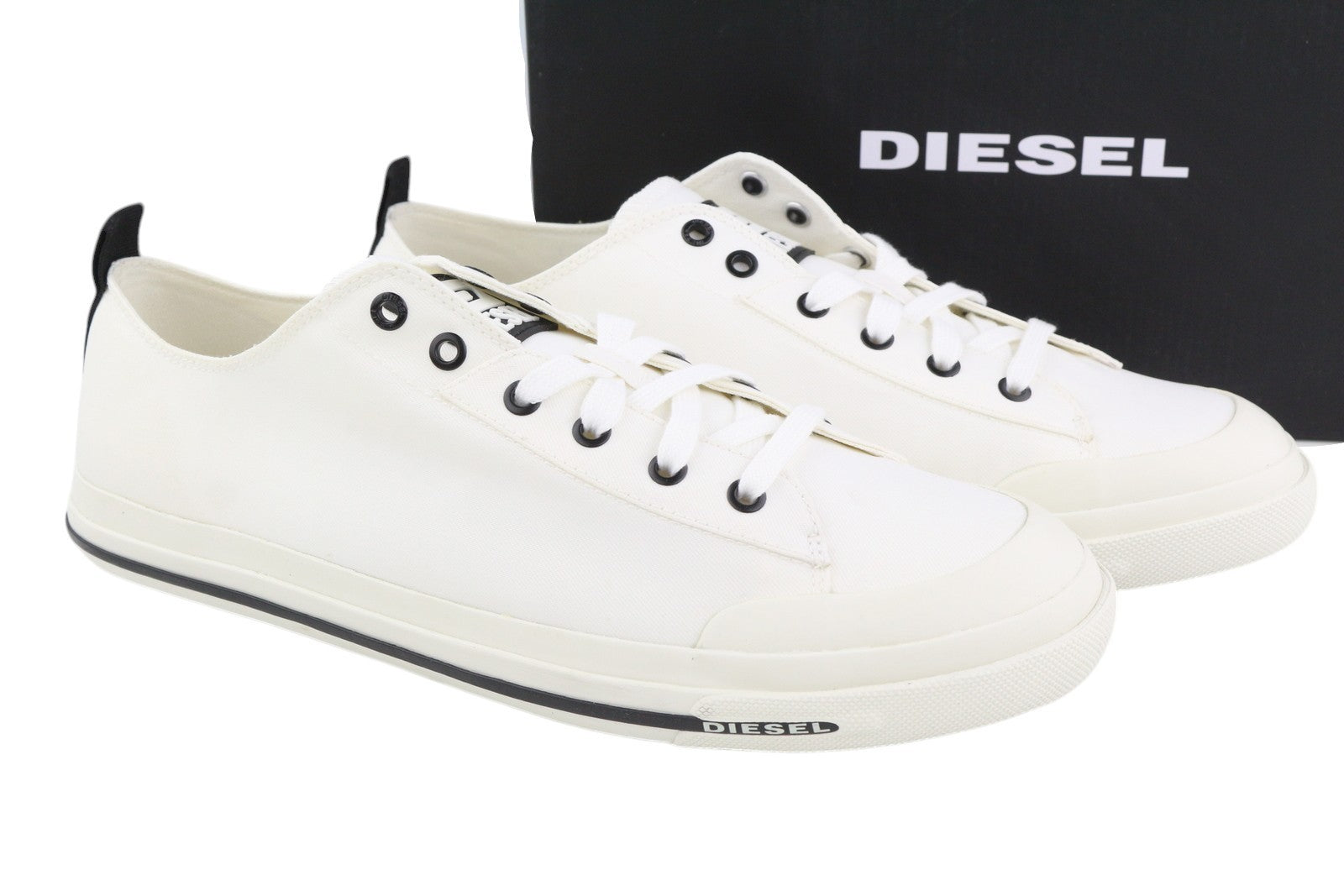 DIESEL S-Astico Low Cut Men Sneakers EU46 White Laced Almond Toe Logo RRP€120
