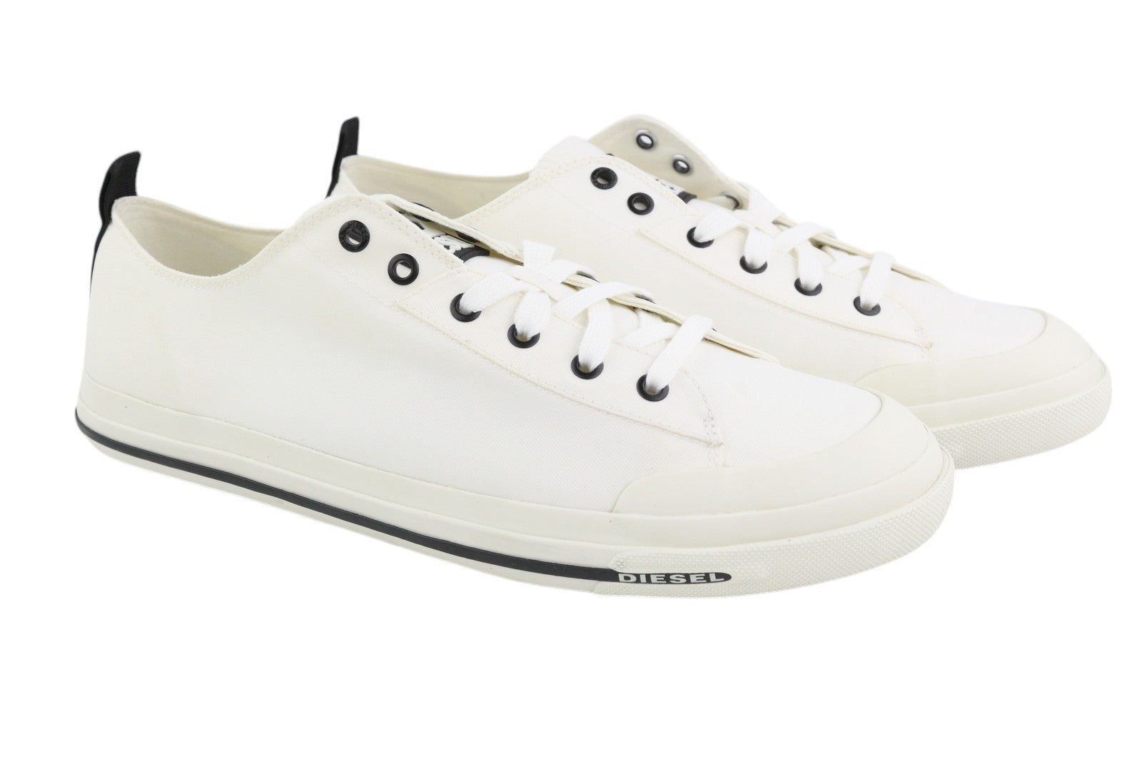 DIESEL S-Astico Low Cut Men Sneakers EU46 White Laced Almond Toe Logo RRP€120