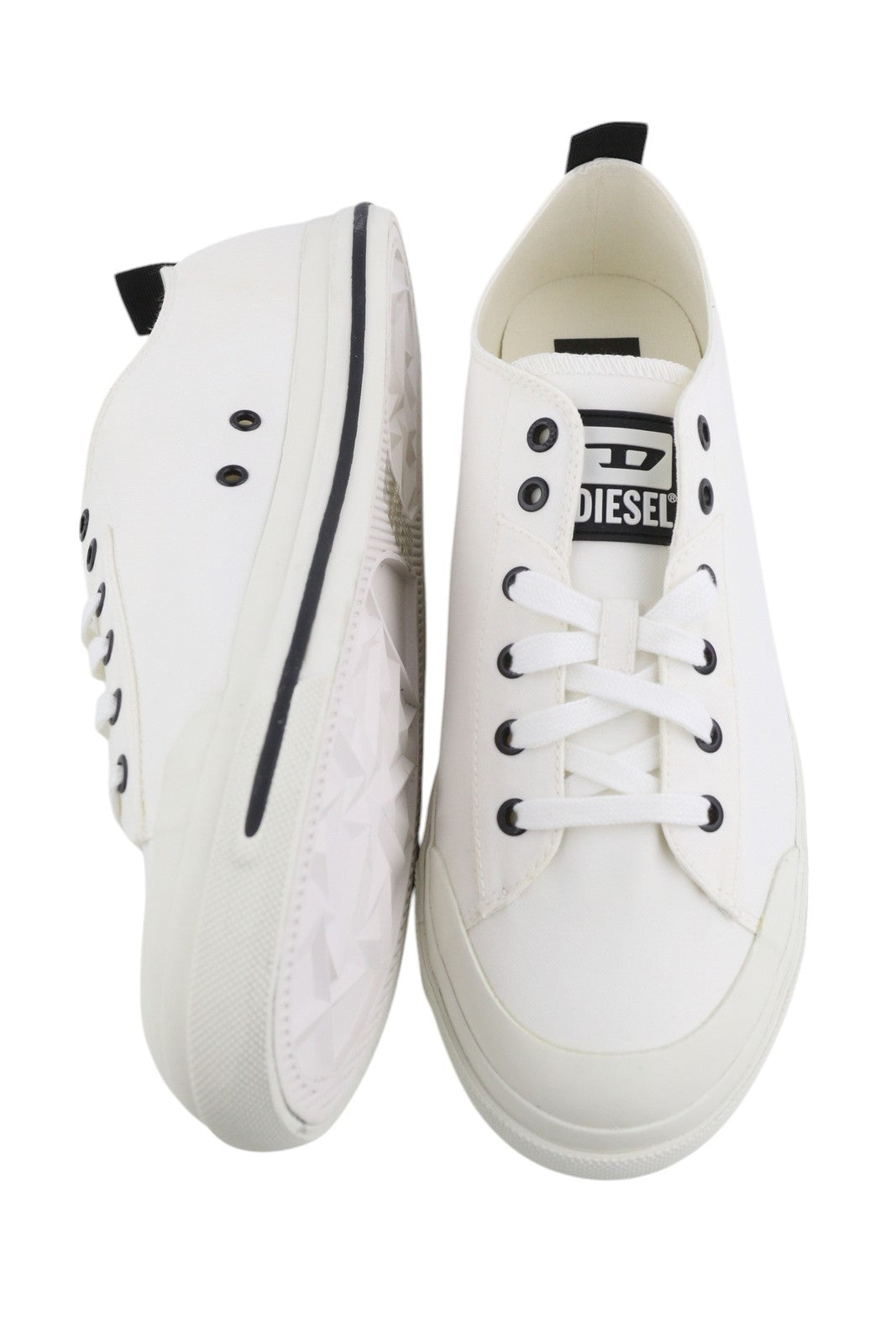 DIESEL S-Astico Low Cut Men Sneakers EU46 White Laced Almond Toe Logo RRP€120