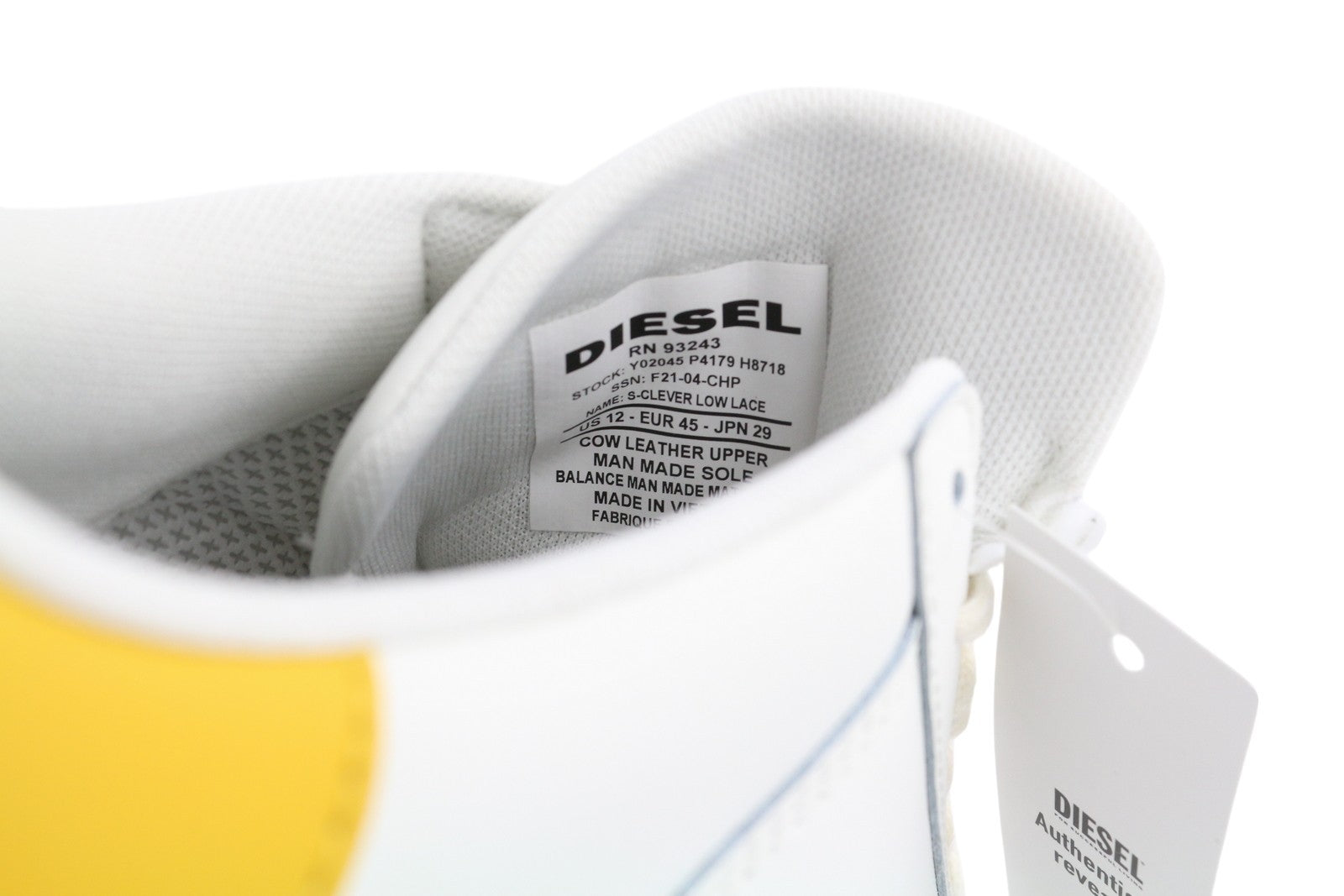 DIESEL S-Clever Low Lace Men Sneakers EU45 Light Cow Leather Almond Toe RRP€140