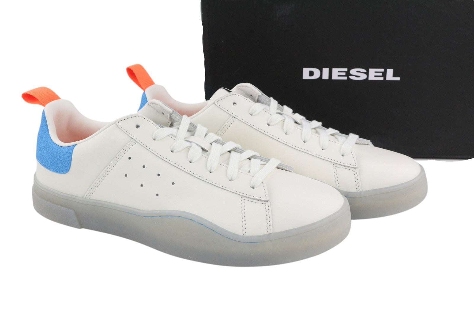 DIESEL S-Clever Low Men Sneakers EU45 White Leather Laced Almond Toe RRP€140