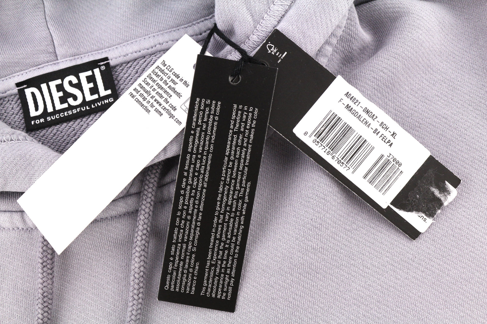 DIESEL F-Magdalena Felpa Women Hoodie XL Purple Washed Hooded Pullover RRP€175