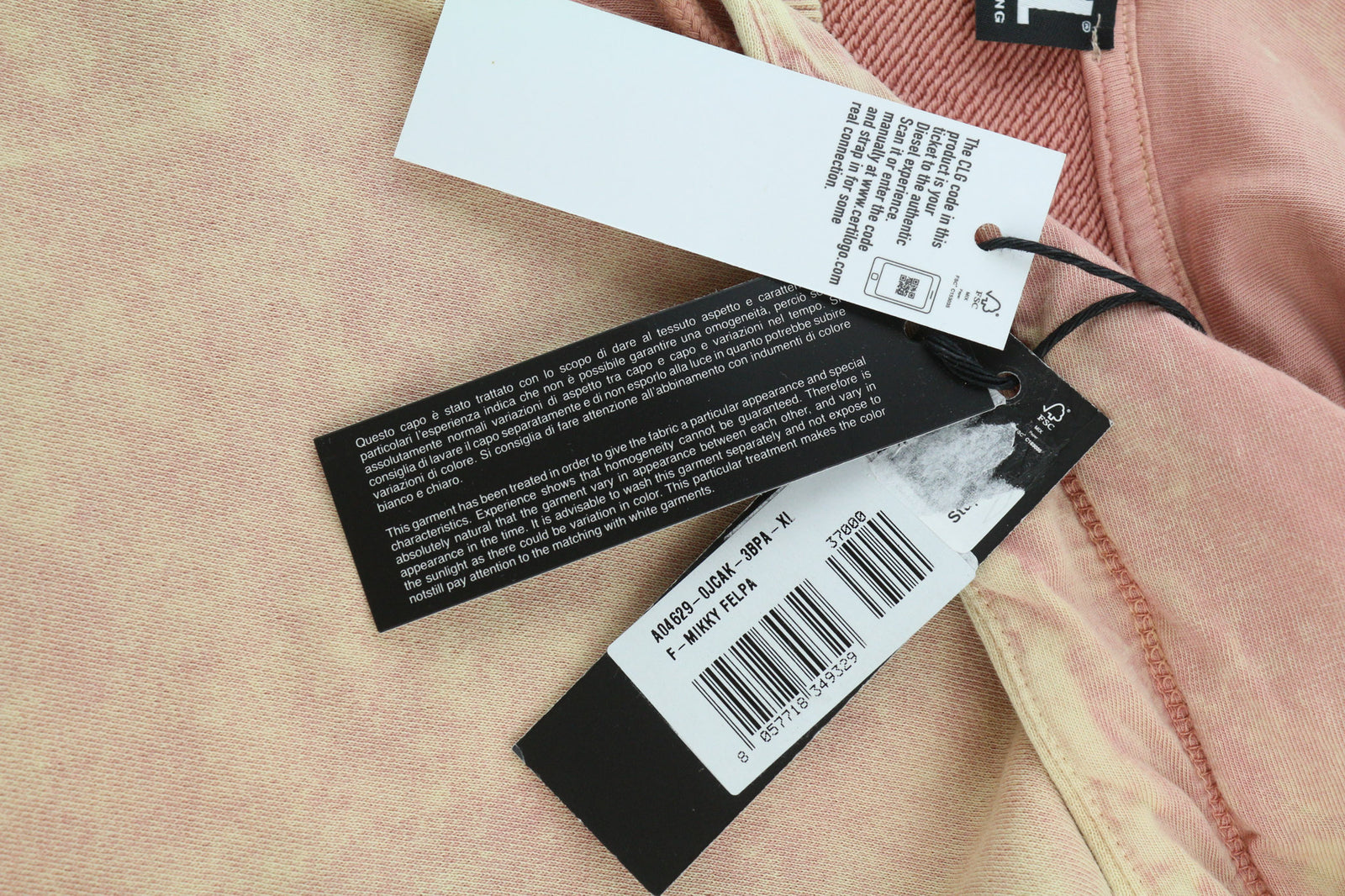 DIESEL F-Mikky Women Hoodie XL Peach Hooded Asymmetrical Pocket Straps RRP€195