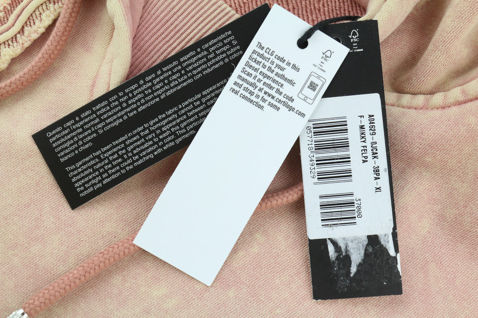 DIESEL F-Mikky Felpa Women's Hoodie XL Peach Hooded Asymmetrical Pocket RRP€195