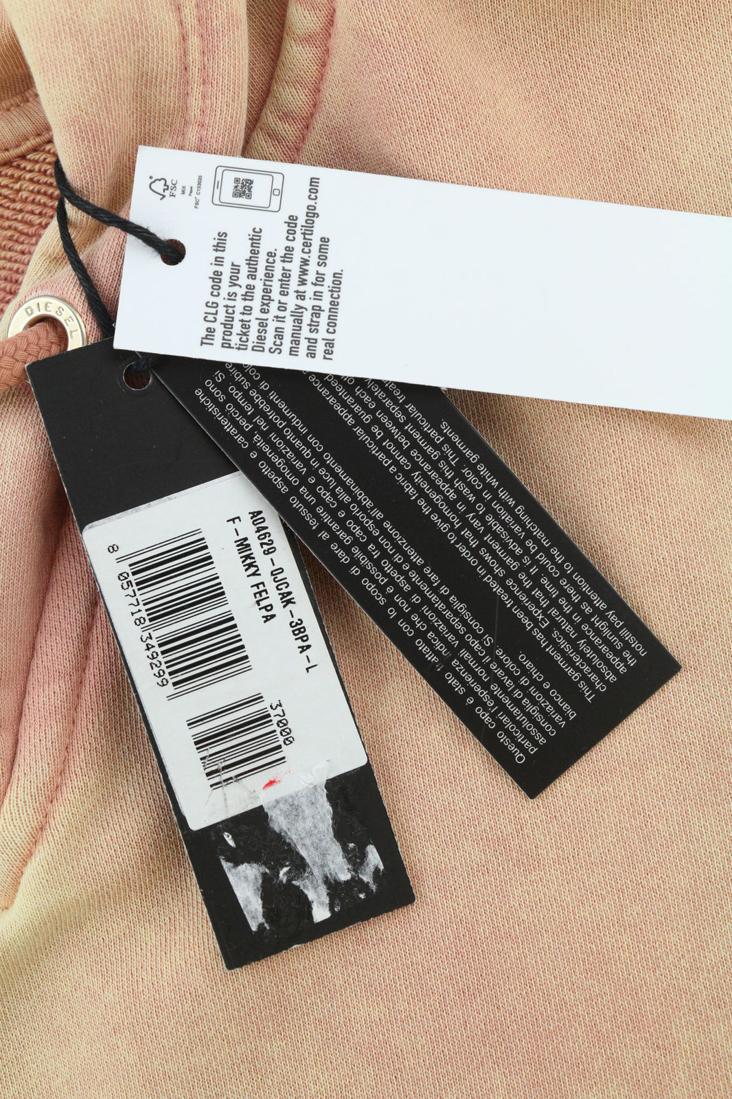 DIESEL F-Mikky Women Hoodie L Logo Peach Hooded Asymmetrical Pullover RRP€195