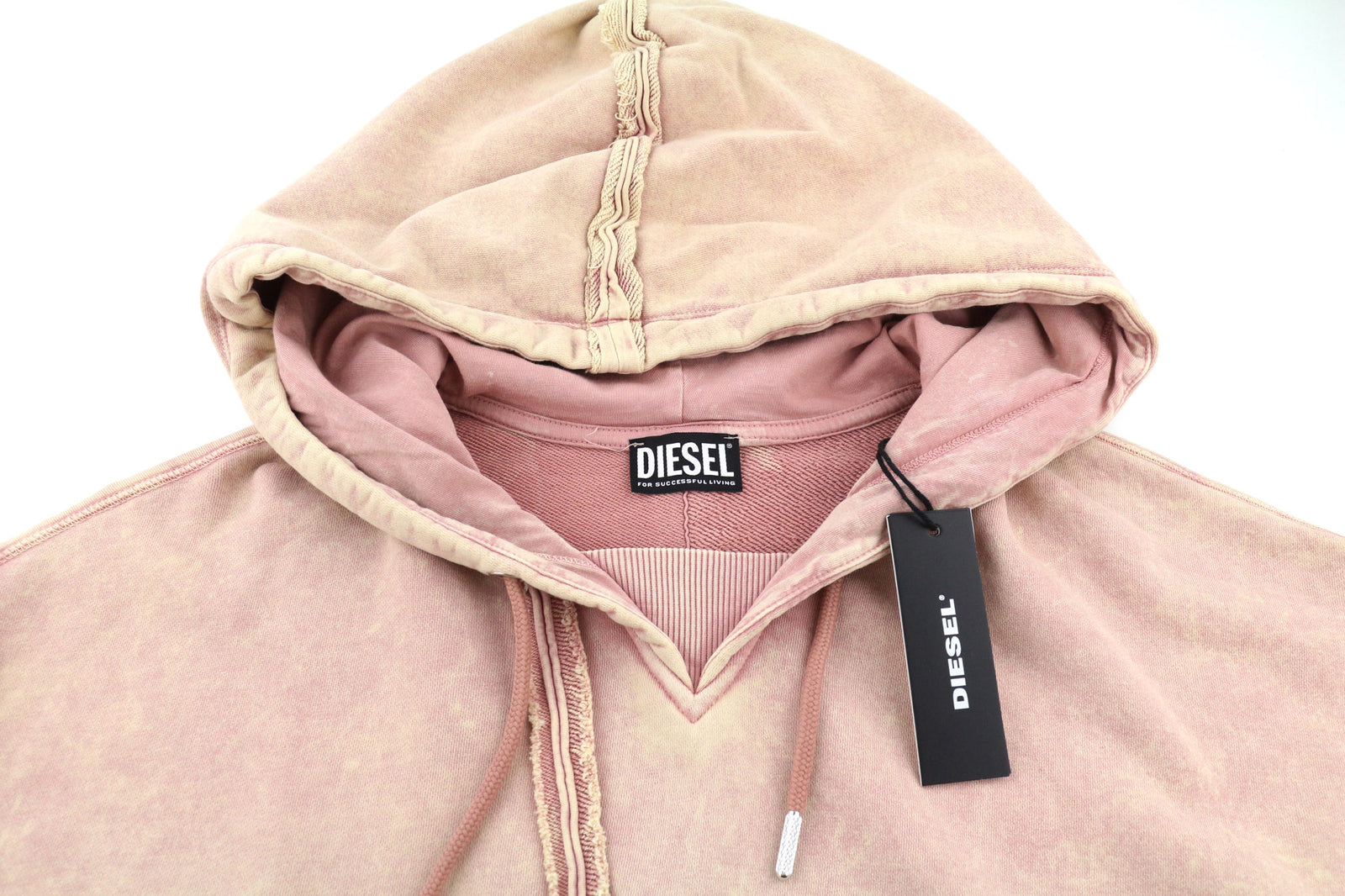 DIESEL F-Mikky Women Hoodie L Light Peach Hooded Asymmetrical Pullover RRP€195