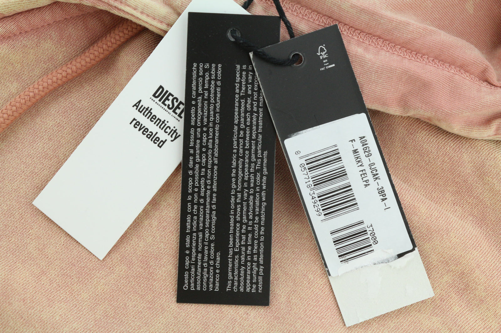 DIESEL F-Mikky Women Hoodie L Light Peach Hooded Asymmetrical Pullover RRP€195