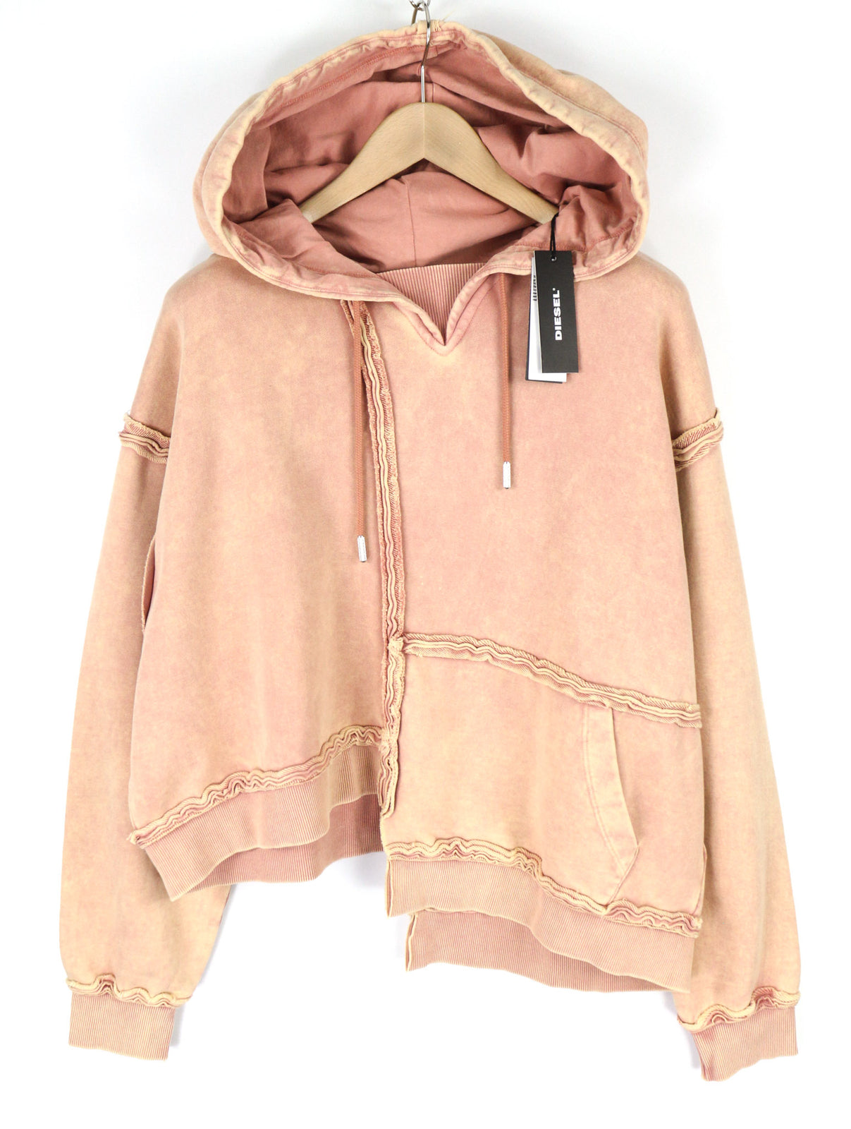 DIESEL F-Mikky Felpa Women Hoodie L Peach Hooded Asymmetrical Pocket RRP€195