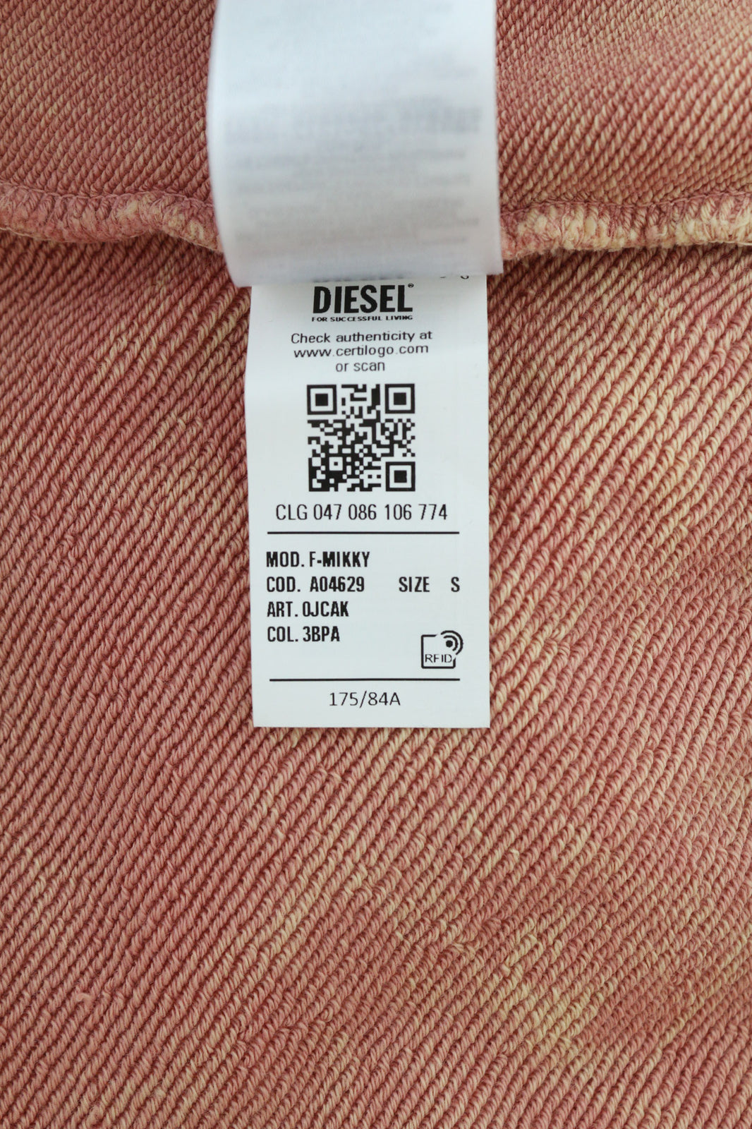 DIESEL F-Mikky Felpa Women's Hoodie S Peach Hooded Asymmetrical Pocket RRP€195